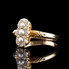 Load image into Gallery viewer, Antique Victorian Diamond and Pearl Triple Cluster Ring 18K Gold - c.1900