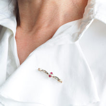 Load image into Gallery viewer, Antique Ruby & Diamond Brooch 14ct Gold with Pearl Accents - c.1900