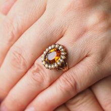 Load image into Gallery viewer, Antique Victorian Citrine & Seed Pearl Cluster Ring 9ct Gold - c.1890