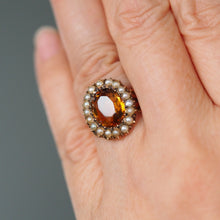 Load image into Gallery viewer, Antique Victorian Citrine & Seed Pearl Cluster Ring 9ct Gold - c.1890
