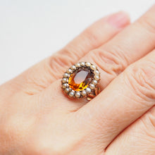 Load image into Gallery viewer, Antique Victorian Citrine & Seed Pearl Cluster Ring 9ct Gold - c.1890