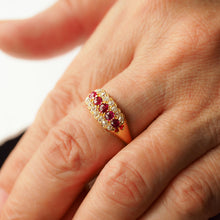 Load image into Gallery viewer, Antique Victorian Ruby & Diamond 18K Gold Cluster Boat Shaped Ring - 1896