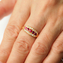 Load image into Gallery viewer, Antique Victorian Ruby & Diamond 18K Gold Cluster Boat Shaped Ring - 1896