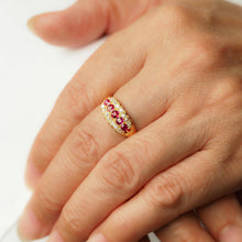 Load image into Gallery viewer, Antique Victorian Ruby & Diamond 18K Gold Cluster Boat Shaped Ring - 1896