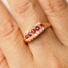 Load image into Gallery viewer, Antique Victorian Ruby & Diamond 18K Gold Cluster Boat Shaped Ring - 1896