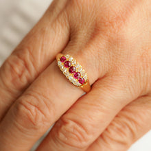 Load image into Gallery viewer, Antique Victorian Ruby & Diamond 18K Gold Cluster Boat Shaped Ring - 1896