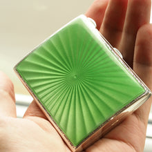 Load image into Gallery viewer, Sterling Silver Cigarette Case with Green Sunburst Enamel Guilloche - Walker & Hall 1937