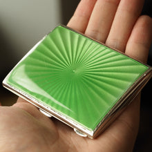 Load image into Gallery viewer, Sterling Silver Cigarette Case with Green Sunburst Enamel Guilloche - Walker & Hall 1937