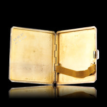Load image into Gallery viewer, Sterling Silver Cigarette Case with Blue Sunburst Enamel Guilloche - A E Poston & Co Ltd 1937