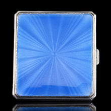 Load image into Gallery viewer, Sterling Silver Cigarette Case with Blue Sunburst Enamel Guilloche - A E Poston & Co Ltd 1937