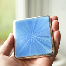 Load image into Gallery viewer, Sterling Silver Cigarette Case with Blue Sunburst Enamel Guilloche - A E Poston & Co Ltd 1937