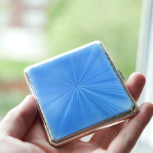Load image into Gallery viewer, Sterling Silver Cigarette Case with Blue Sunburst Enamel Guilloche - A E Poston & Co Ltd 1937