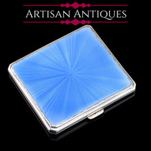 Load image into Gallery viewer, Sterling Silver Cigarette Case with Blue Sunburst Enamel Guilloche - A E Poston & Co Ltd 1937