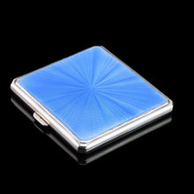 Load image into Gallery viewer, Sterling Silver Cigarette Case with Blue Sunburst Enamel Guilloche - A E Poston & Co Ltd 1937