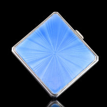 Load image into Gallery viewer, Sterling Silver Cigarette Case with Blue Sunburst Enamel Guilloche - A E Poston & Co Ltd 1937