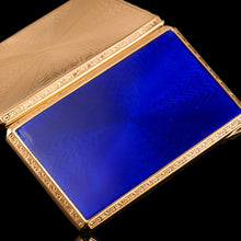 Load image into Gallery viewer, Antique Sterling Silver Cigarette Case with Silver Gilt Blue Guilloche Enamel
