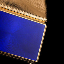 Load image into Gallery viewer, Antique Sterling Silver Cigarette Case with Silver Gilt Blue Guilloche Enamel