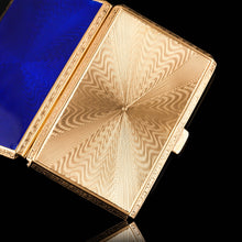 Load image into Gallery viewer, Antique Sterling Silver Cigarette Case with Silver Gilt Blue Guilloche Enamel