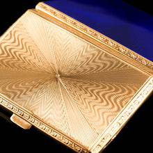 Load image into Gallery viewer, Antique Sterling Silver Cigarette Case with Silver Gilt Blue Guilloche Enamel