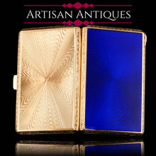 Load image into Gallery viewer, Antique Sterling Silver Cigarette Case with Silver Gilt Blue Guilloche Enamel