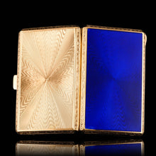 Load image into Gallery viewer, Antique Sterling Silver Cigarette Case with Silver Gilt Blue Guilloche Enamel