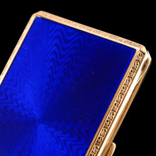 Load image into Gallery viewer, Antique Sterling Silver Cigarette Case with Silver Gilt Blue Guilloche Enamel