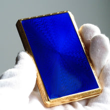 Load image into Gallery viewer, Antique Sterling Silver Cigarette Case with Silver Gilt Blue Guilloche Enamel