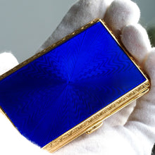 Load image into Gallery viewer, Antique Sterling Silver Cigarette Case with Silver Gilt Blue Guilloche Enamel