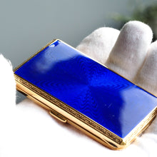 Load image into Gallery viewer, Antique Sterling Silver Cigarette Case with Silver Gilt Blue Guilloche Enamel