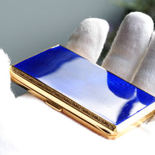 Load image into Gallery viewer, Antique Sterling Silver Cigarette Case with Silver Gilt Blue Guilloche Enamel