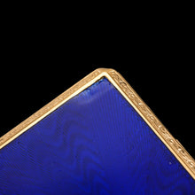 Load image into Gallery viewer, Antique Sterling Silver Cigarette Case with Silver Gilt Blue Guilloche Enamel