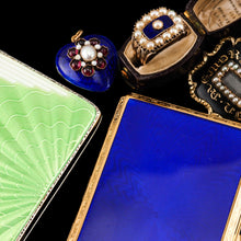 Load image into Gallery viewer, Antique Sterling Silver Cigarette Case with Silver Gilt Blue Guilloche Enamel