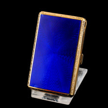 Load image into Gallery viewer, Antique Sterling Silver Cigarette Case with Silver Gilt Blue Guilloche Enamel