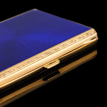 Load image into Gallery viewer, Antique Sterling Silver Cigarette Case with Silver Gilt Blue Guilloche Enamel