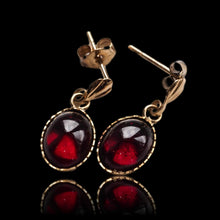 Load image into Gallery viewer, Vintage Garnet Cabochon Earrings 9K Gold