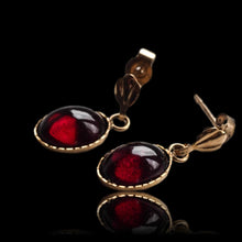 Load image into Gallery viewer, Vintage Garnet Cabochon Earrings 9K Gold