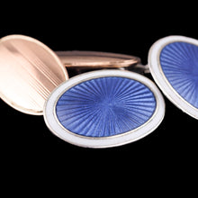 Load image into Gallery viewer, Antique Gold Cufflinks with Blue Guilloche Enamel 9ct Gold & Sterling Silver - Victorian c.1863