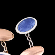 Load image into Gallery viewer, Antique Gold Cufflinks with Blue Guilloche Enamel 9ct Gold & Sterling Silver - Victorian c.1863