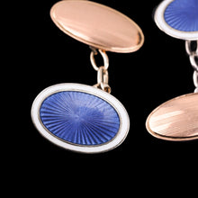 Load image into Gallery viewer, Antique Gold Cufflinks with Blue Guilloche Enamel 9ct Gold & Sterling Silver - Victorian c.1863