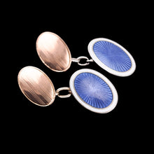 Load image into Gallery viewer, Antique Gold Cufflinks with Blue Guilloche Enamel 9ct Gold & Sterling Silver - Victorian c.1863