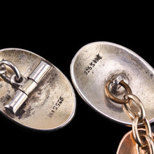 Load image into Gallery viewer, Antique Gold Cufflinks with Blue Guilloche Enamel 9ct Gold & Sterling Silver - Victorian c.1863