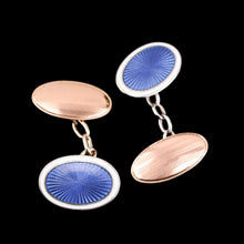 Load image into Gallery viewer, Antique Gold Cufflinks with Blue Guilloche Enamel 9ct Gold & Sterling Silver - Victorian c.1863