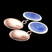 Load image into Gallery viewer, Antique Gold Cufflinks with Blue Guilloche Enamel 9ct Gold & Sterling Silver - Victorian c.1863
