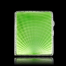 Load image into Gallery viewer, Sterling Silver Cigarette Case with Green Sunburst Enamel Guilloche - Joseph Gloster 1933