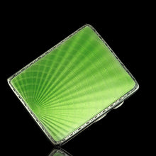 Load image into Gallery viewer, Sterling Silver Cigarette Case with Green Sunburst Enamel Guilloche - Joseph Gloster 1933