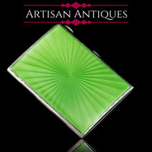Load image into Gallery viewer, Sterling Silver Cigarette Case with Green Sunburst Enamel Guilloche - Walker & Hall 1937