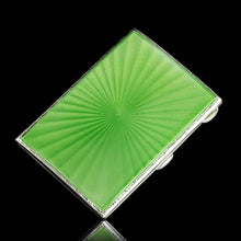 Load image into Gallery viewer, Sterling Silver Cigarette Case with Green Sunburst Enamel Guilloche - Walker & Hall 1937