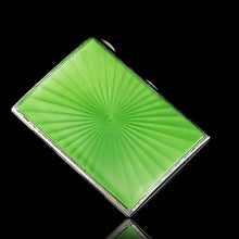 Load image into Gallery viewer, Sterling Silver Cigarette Case with Green Sunburst Enamel Guilloche - Walker & Hall 1937