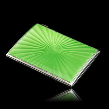Load image into Gallery viewer, Sterling Silver Cigarette Case with Green Sunburst Enamel Guilloche - Walker & Hall 1937