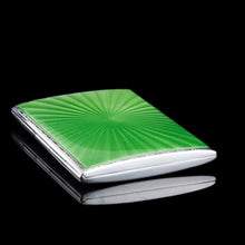 Load image into Gallery viewer, Sterling Silver Cigarette Case with Green Sunburst Enamel Guilloche - Walker & Hall 1937
